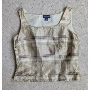 Ann Taylor Silk Plaid Tank Top Square Neck Vintage Y2K Tan Cream 34574‎ Size 6